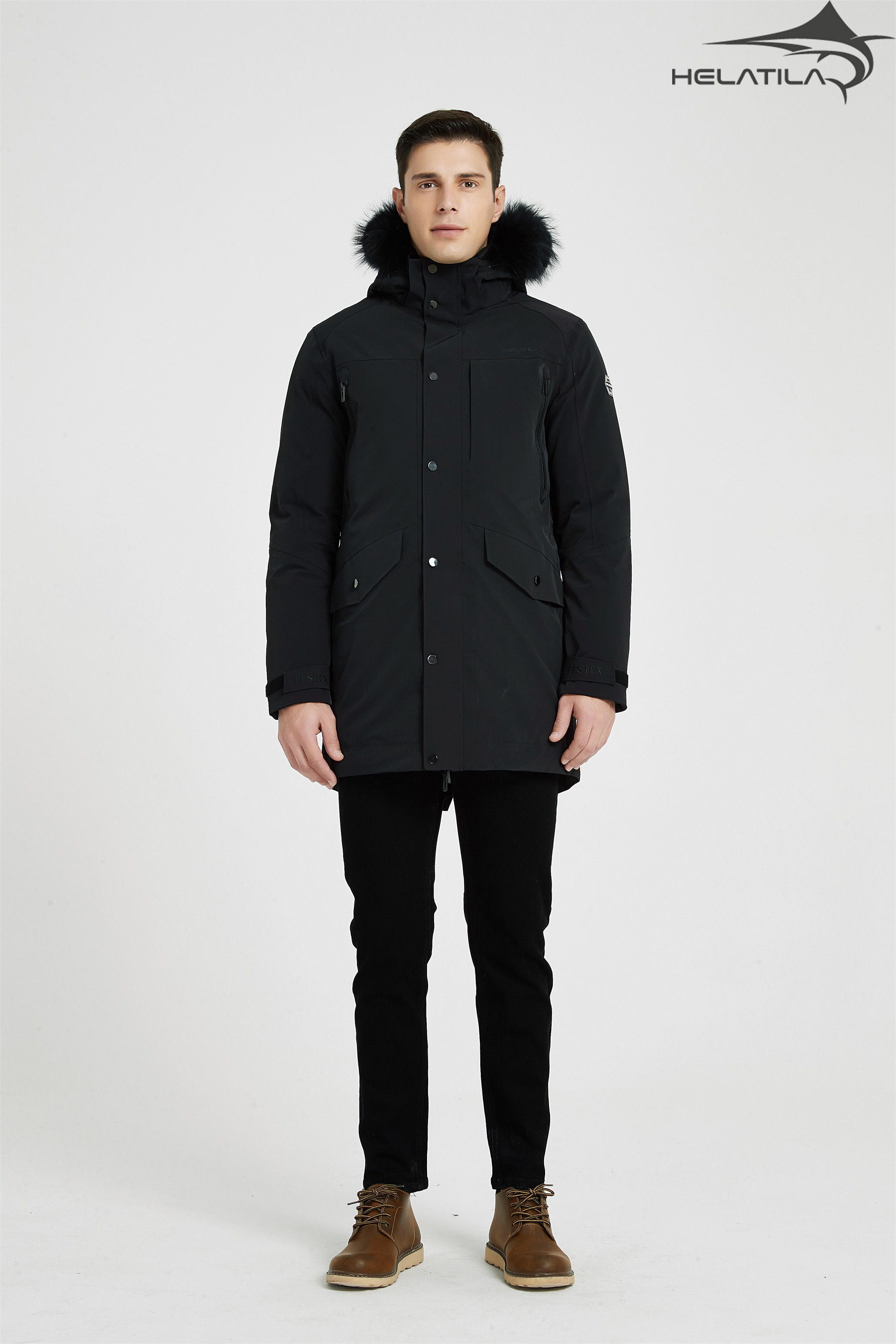 Helatila men's long pressed rubber down jacket